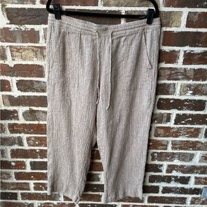 J. Jill Pure Linen Blend Crinkle Wide Leg Crop Tan Pants Size Large